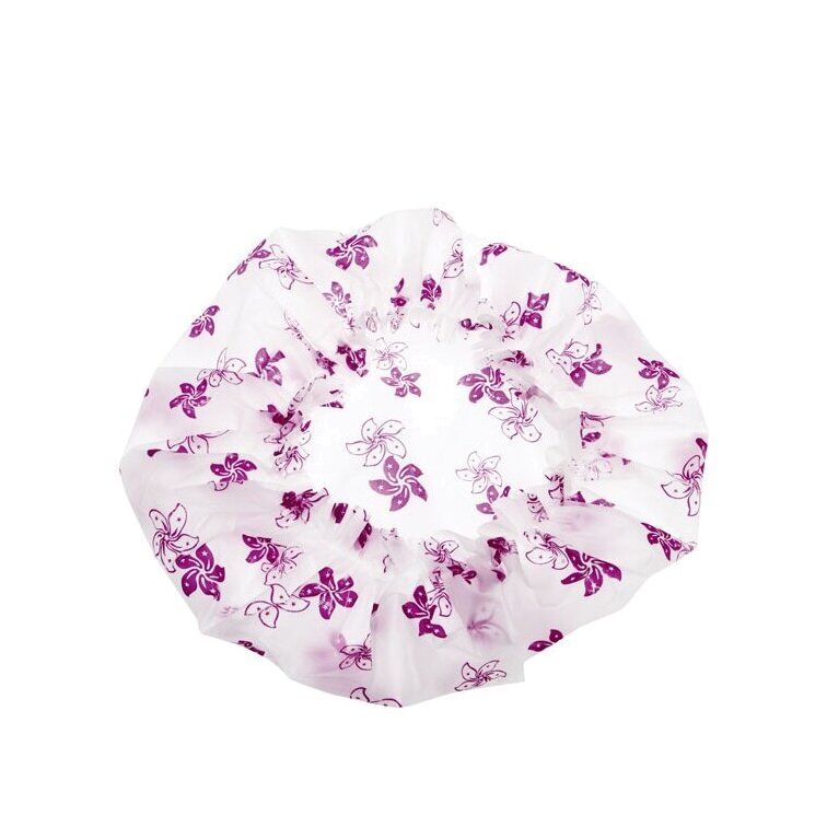 Шапочка для душа без кружева белая с фиолетовыми цветами DEWAL купить в VISAGEHALL