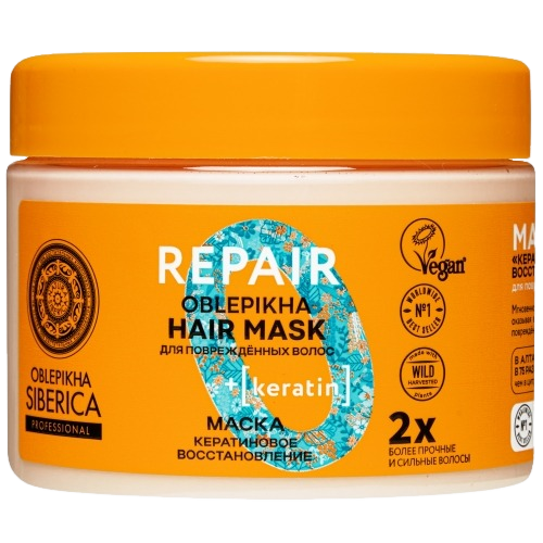Маска для повреждённых волос Кератиновое восстановление Oblepikha Professional 