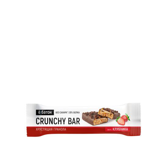 Батончик протеиновый со вкусом клубники в глазури Crunchy Bar магазин VISAGEHALL являющийся официальным дистрибьютором в России