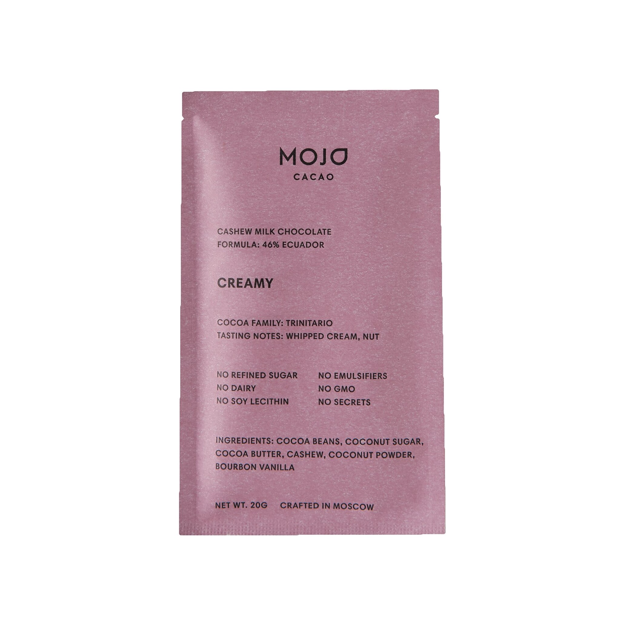 Молочный шоколад Mojo cacao 46% (Эквадор) Creamy, 20г магазин VISAGEHALL являющийся официальным дистрибьютором в России