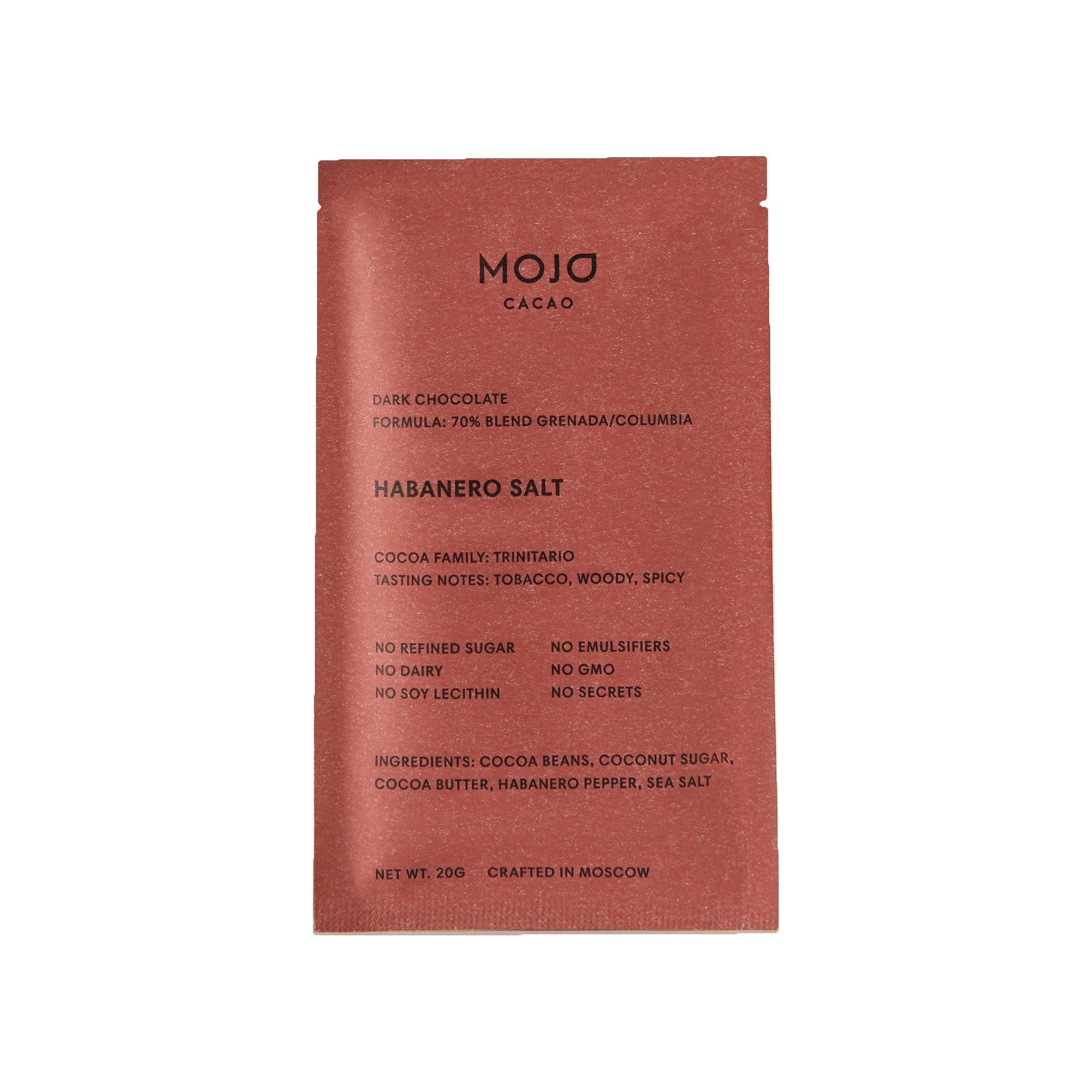 Горький шоколад Mojo cacao 70% с перцем Habanero и морской солью Habanero Salt, 20г магазин VISAGEHALL являющийся официальным дистрибьютором в России