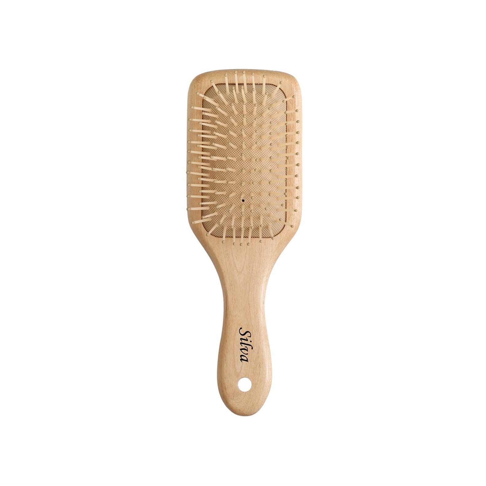 Щетка для волос на подушке деревянная квадратная с пластиковыми зубьями VISAGEHALL