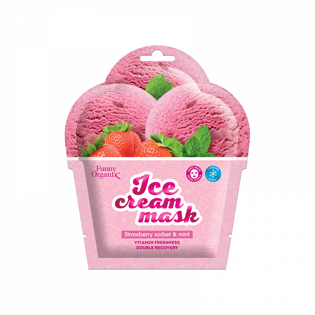 Маска-мороженое для лица тканевая охлаждающая Strawberry Sorbet & Mint