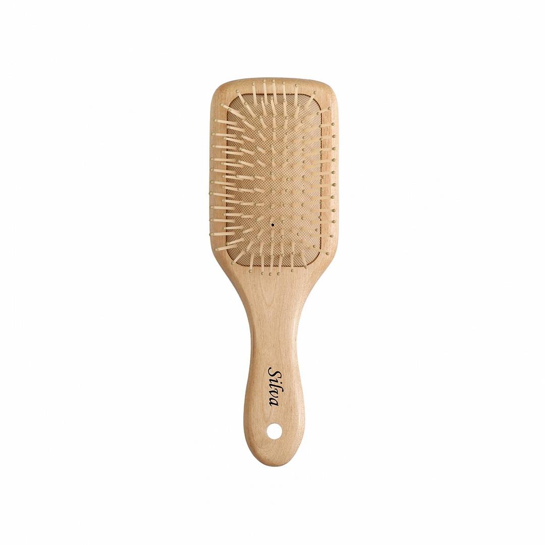 Щетка для волос на подушке деревянная с пластиковыми зубьями