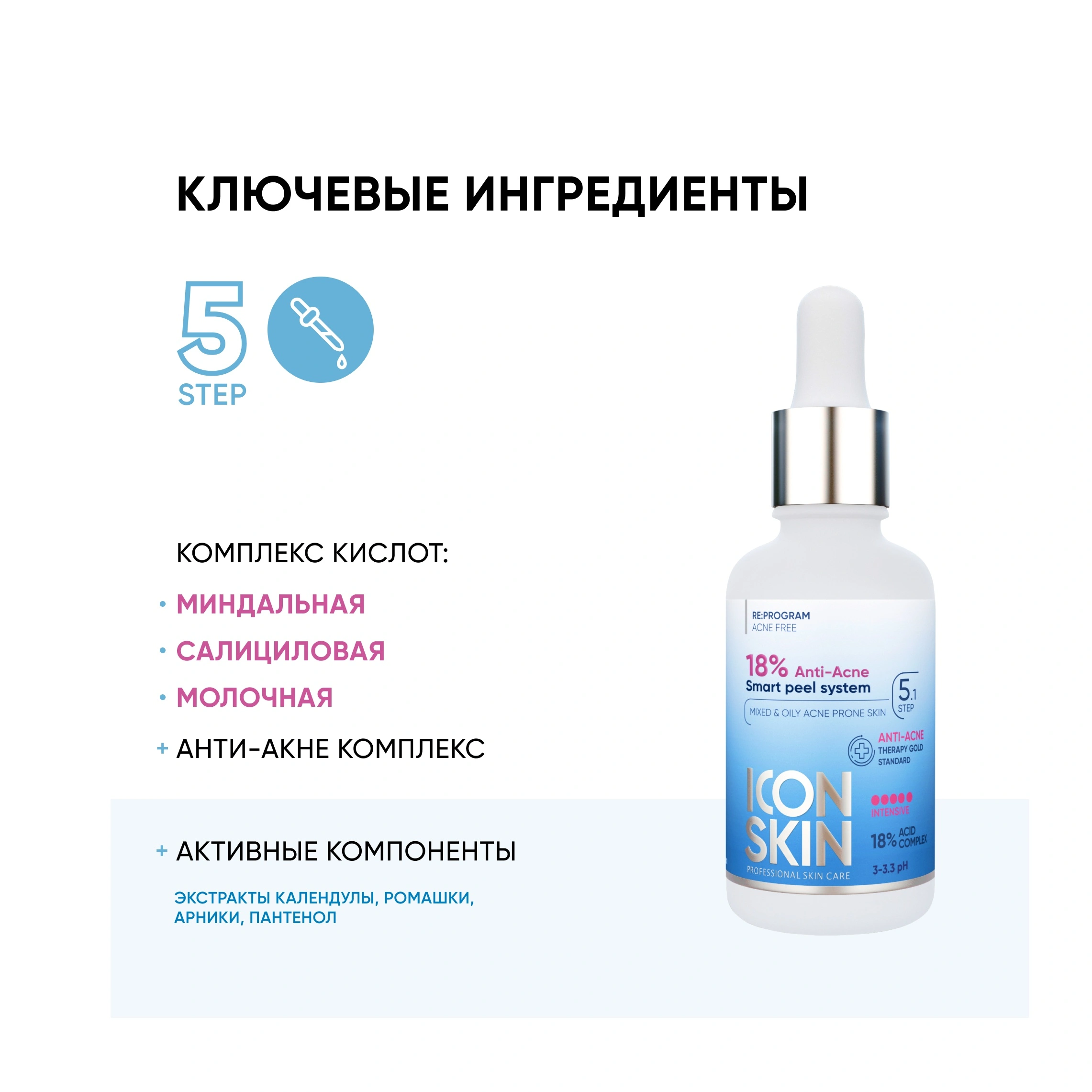 Пилинг-система для проблемной кожи 18% Anti-acne Smart Peel System  купить в VISAGEHALL