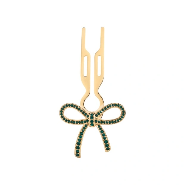 Заколка-бант металлическая Swarovski Yellow Gold Steel Изумруд Hairpin No1 купить в VISAGEHALL