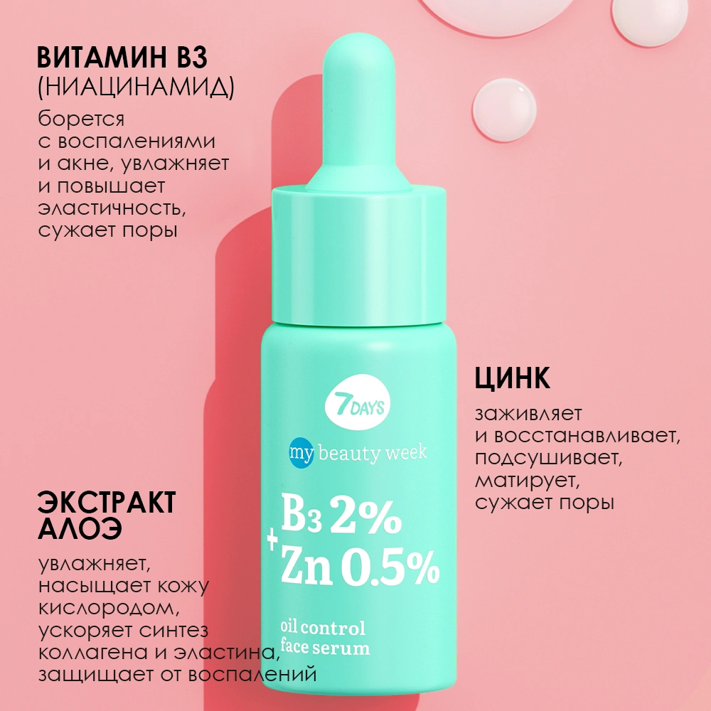 Сыворотка для лица себорегулирующая B3 2%+ZN 0,5% My Beauty Week купить в VISAGEHALL